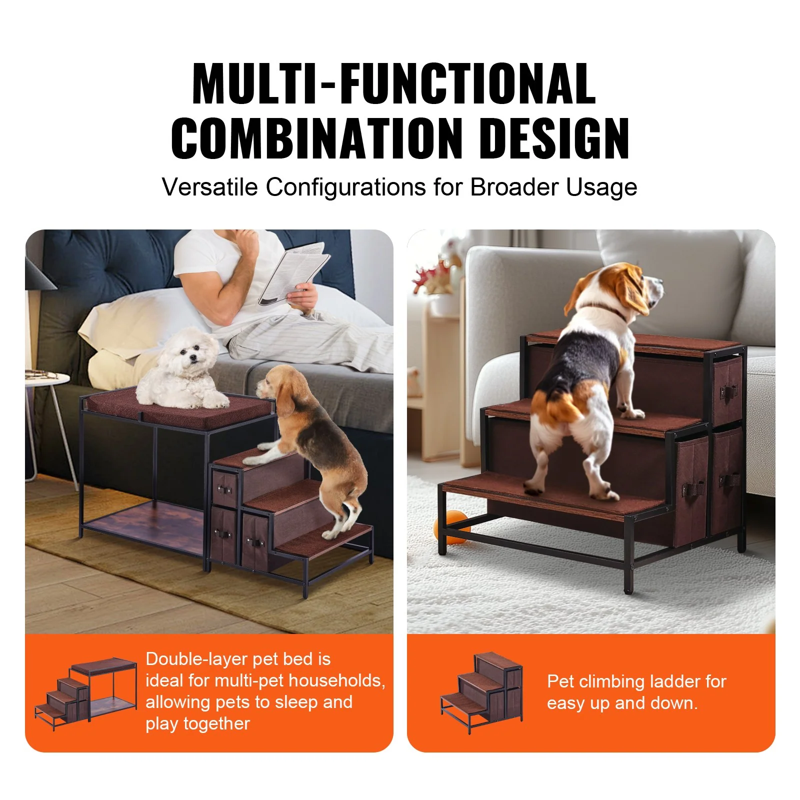 VEVOR Pet Bunk Bed Dog/Cat Window Perch with Stairs Storage Medium Size - Image 2