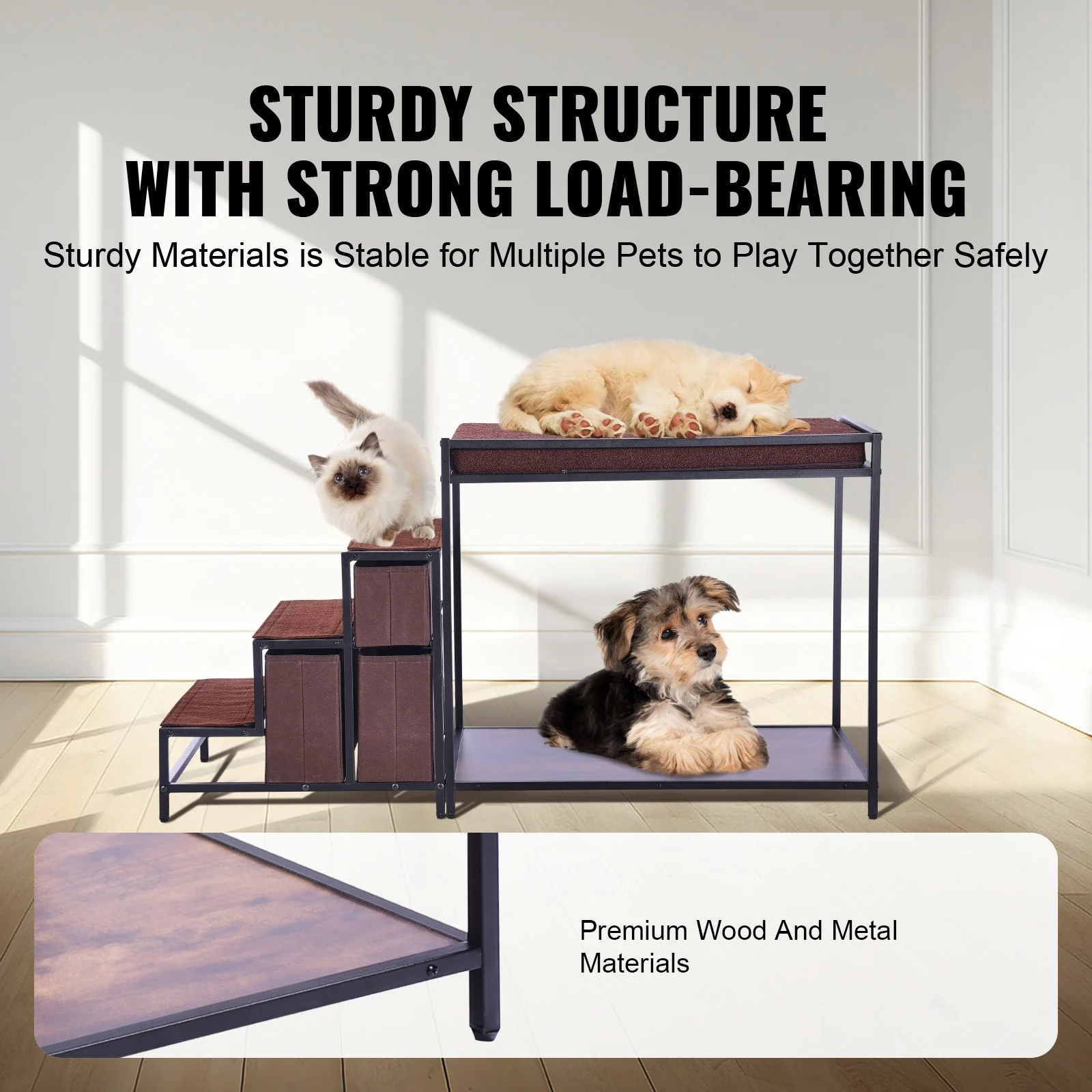 VEVOR Pet Bunk Bed Dog/Cat Window Perch with Stairs Storage Medium Size - Image 3