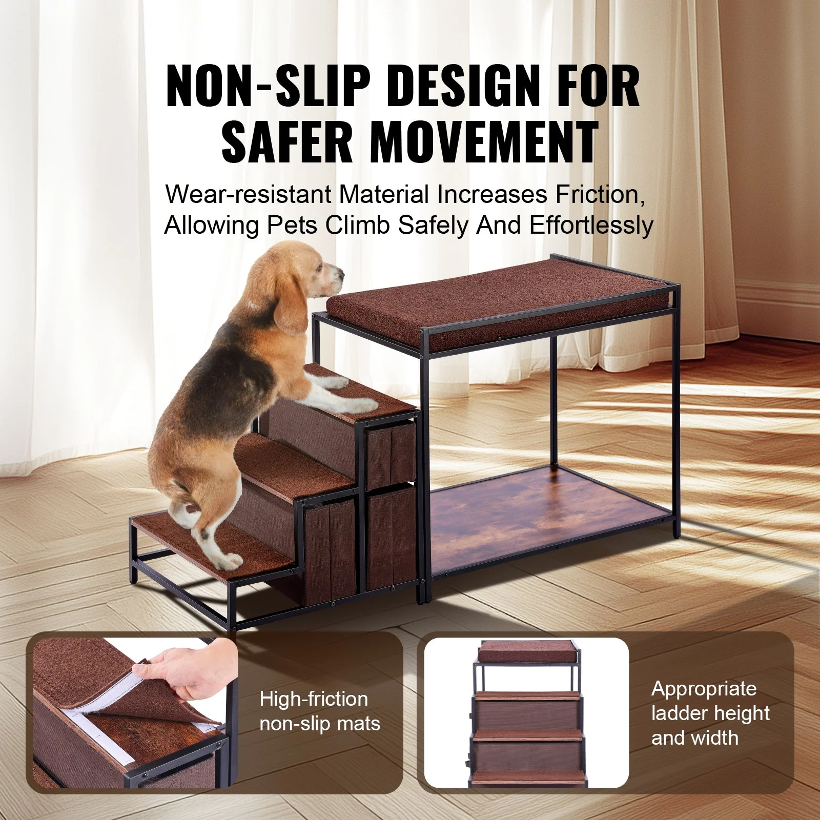 VEVOR Pet Bunk Bed Dog/Cat Window Perch with Stairs Storage Medium Size - Image 4