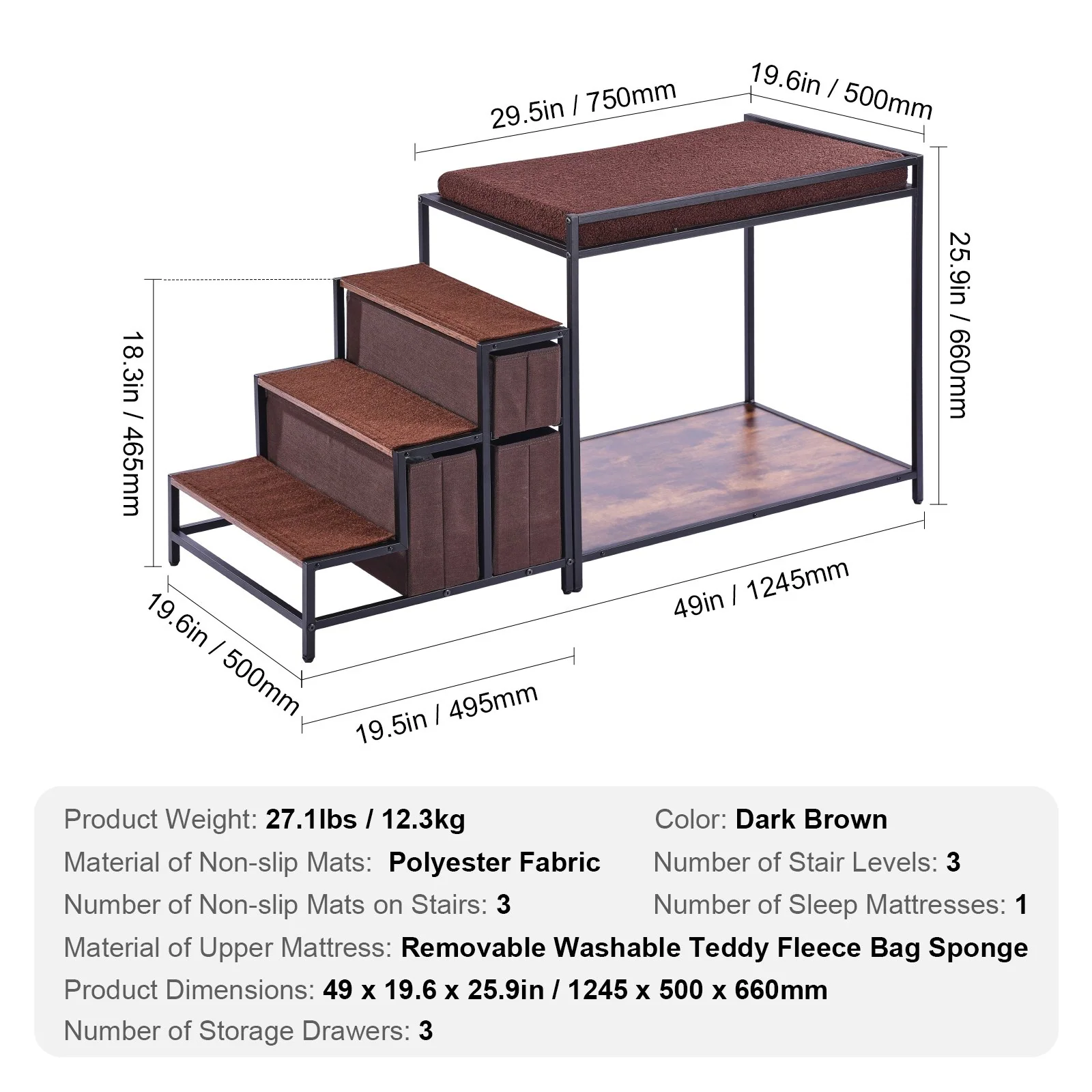 VEVOR Pet Bunk Bed Dog/Cat Window Perch with Stairs Storage Medium Size - Image 6