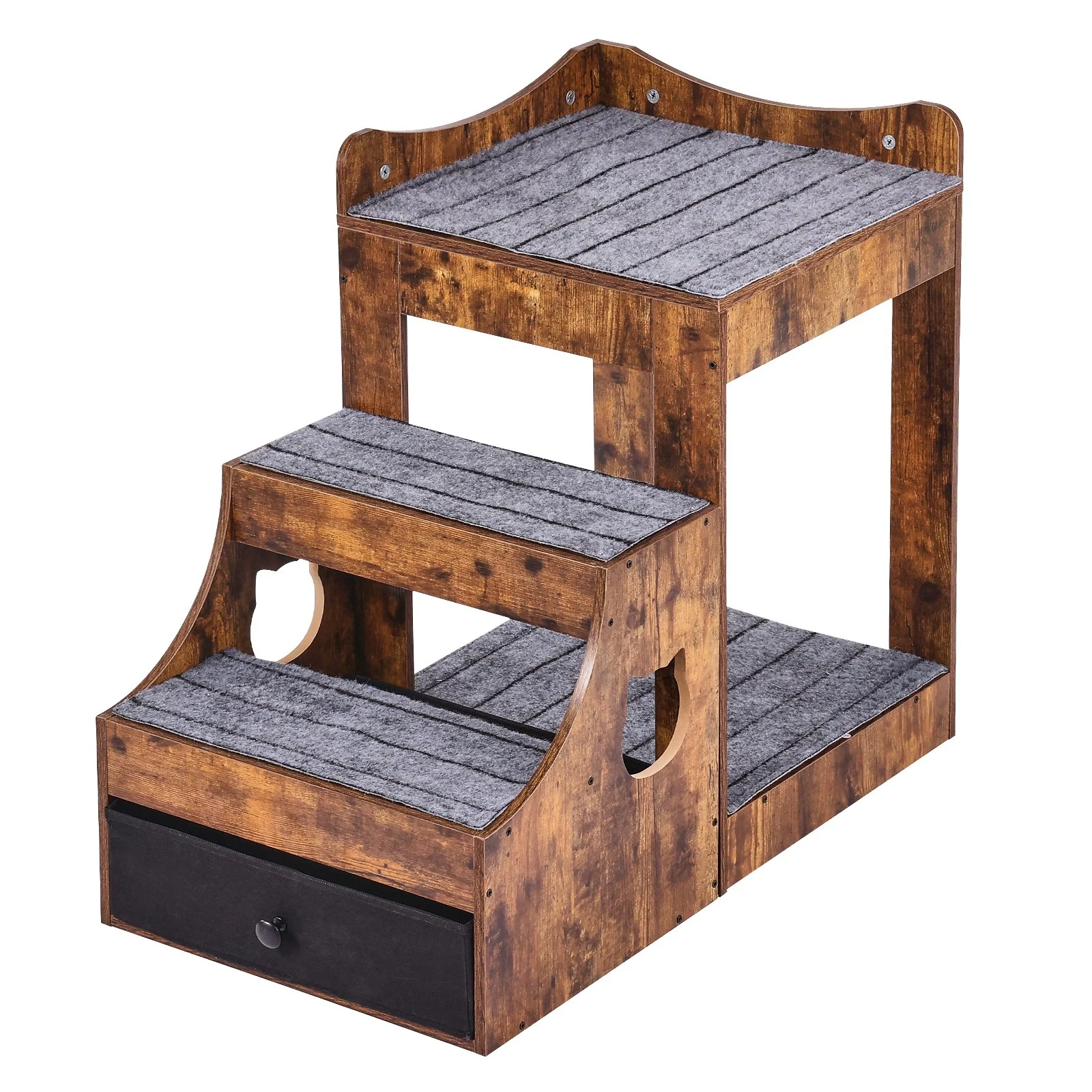 VEVOR Pet Bunk Bed with Stairs Dog/Cat Window Perch with Storage Indoor Brown - Image 8