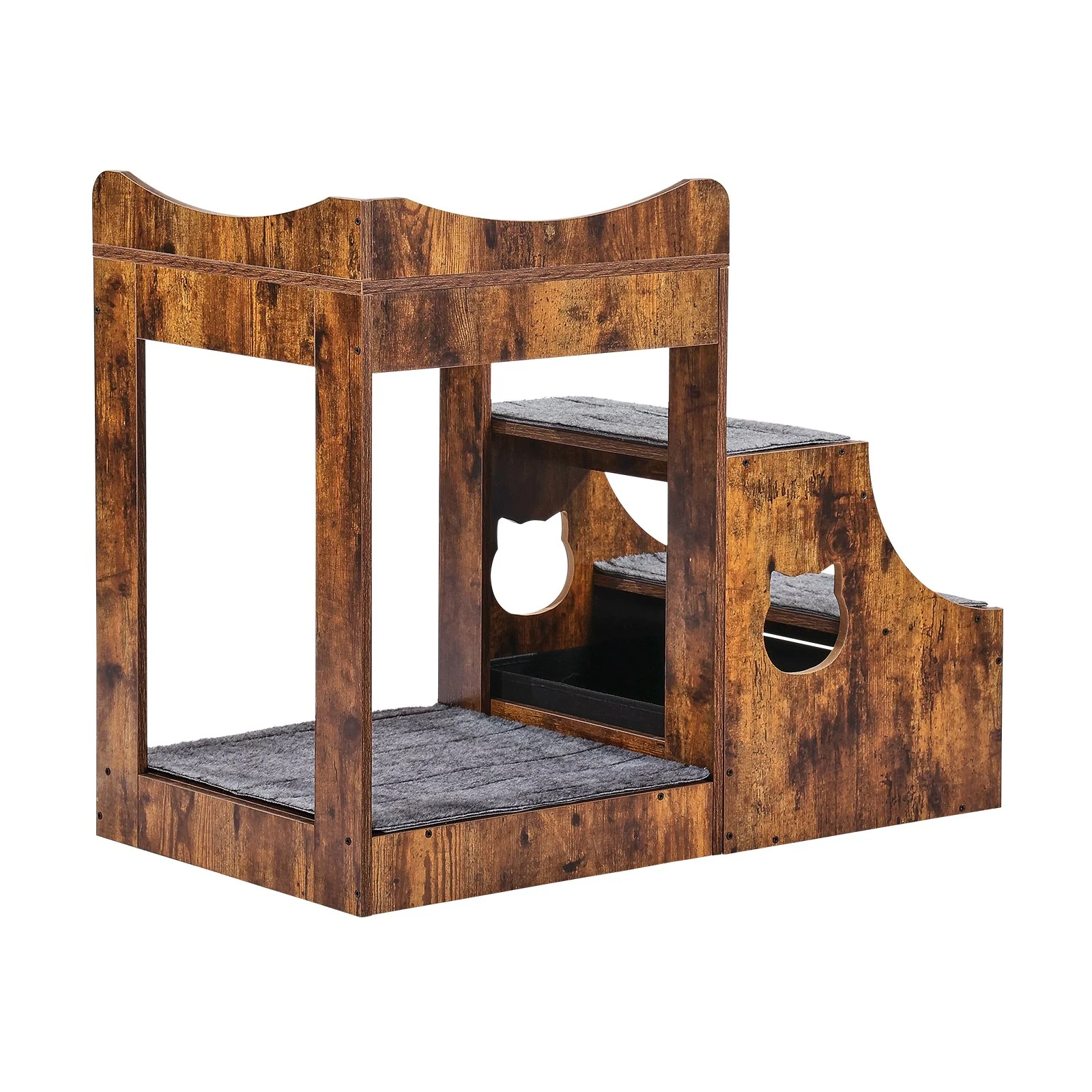VEVOR Pet Bunk Bed with Stairs Dog/Cat Window Perch with Storage Indoor Brown - Image 9