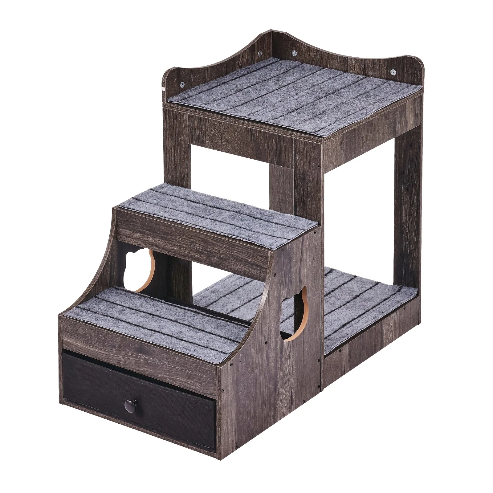 VEVOR Pet Bunk Bed with Stairs Dog/Cat Window Perch with Storage Indoor Gray - Image 8
