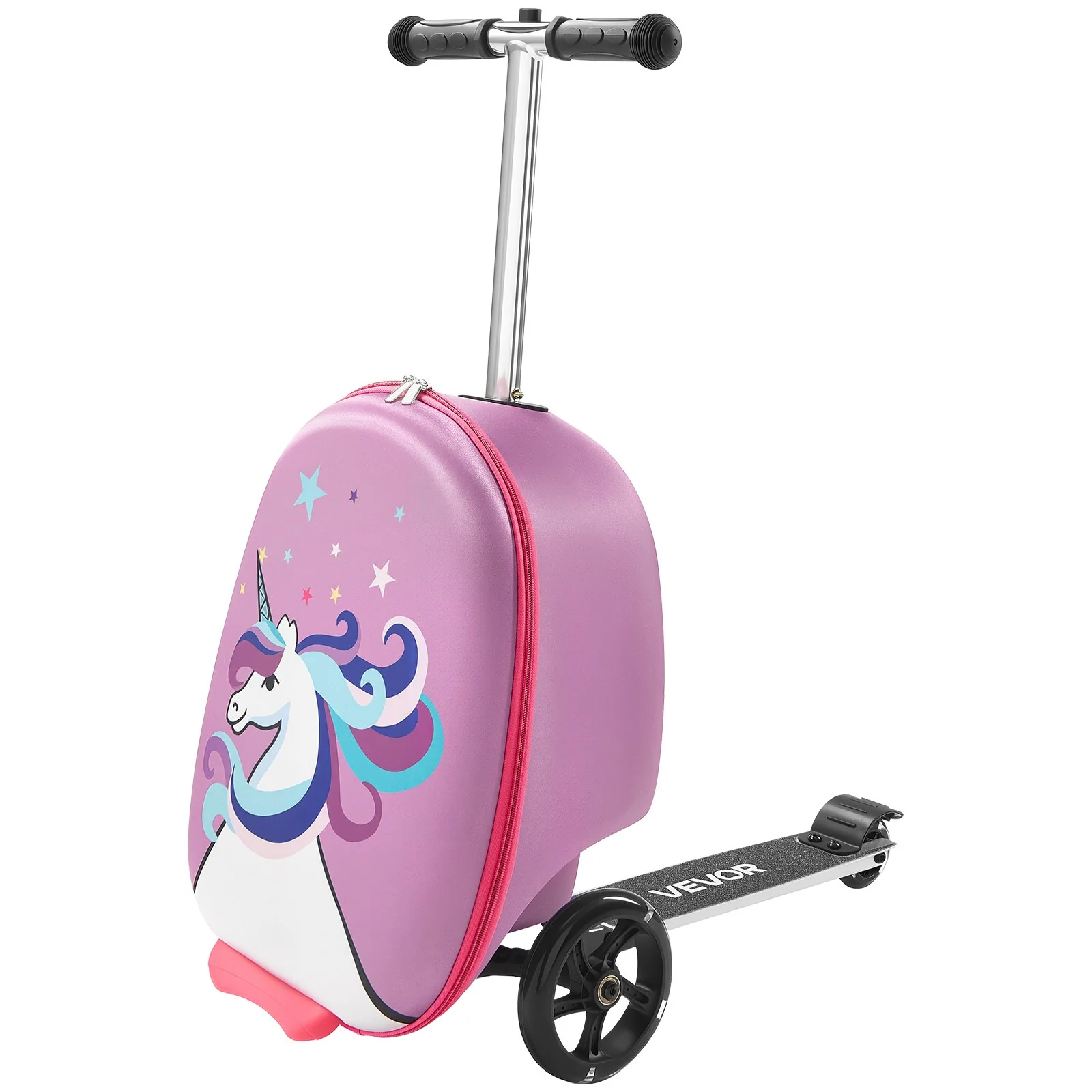 VEVOR Ride-on Luggage, 20 L Capacity, 20 Inches Kids Scooter Suitcase with Flash PU Wheels, Adjustable Handle & TPR Non-Slip Grip, Foldable & Lightweight Scooter Luggage for Kids Aged 5+, Purple - Image 9