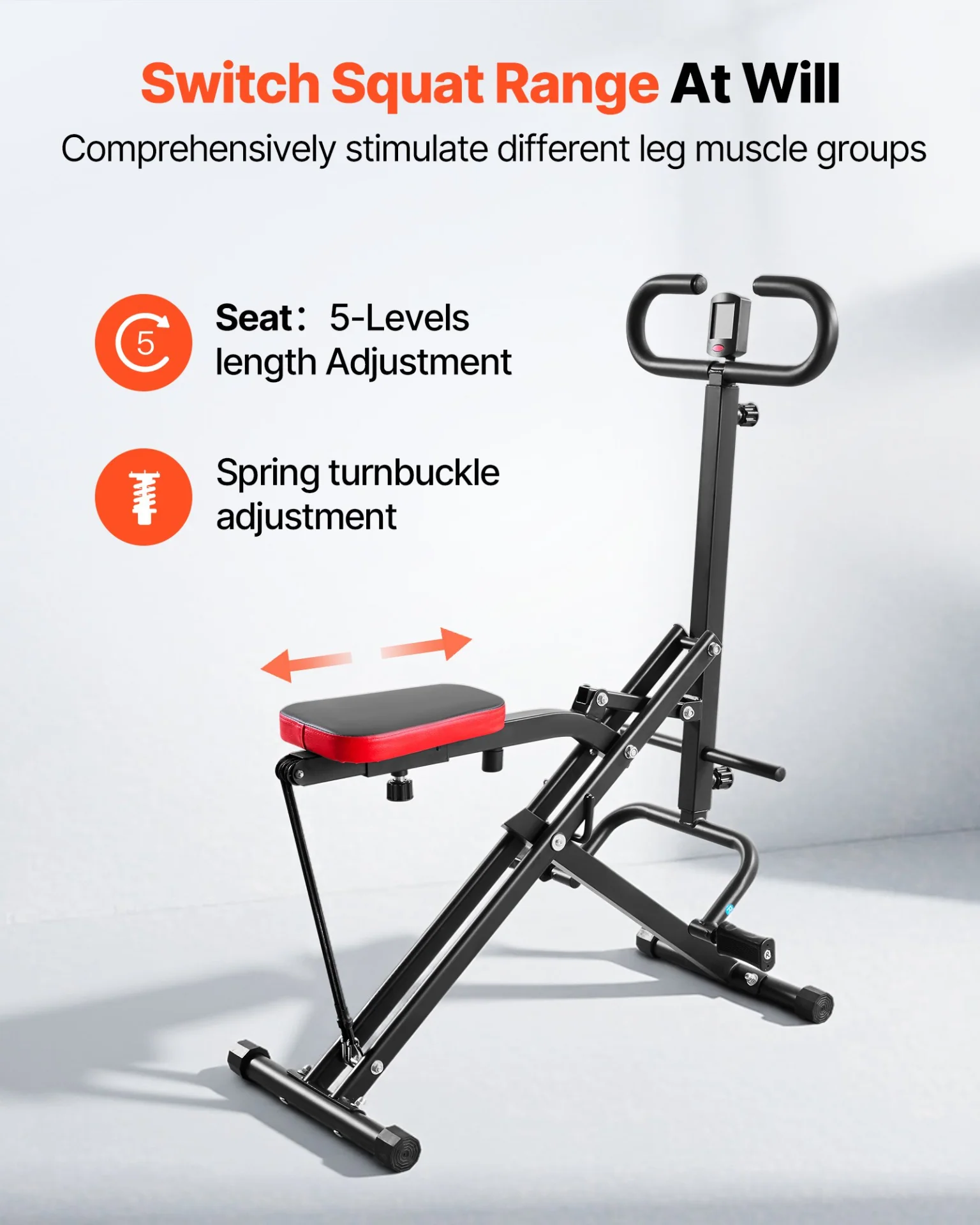 VEVOR Squat Machine, Deep Squat Rowing Machine for Home, Easy Setup & Foldable Exercise Equipment, Glute Trainer Machine with 2 High-Strength Resistance Bands, Glutes & Leg Home Workout Machine, Black - Image 3