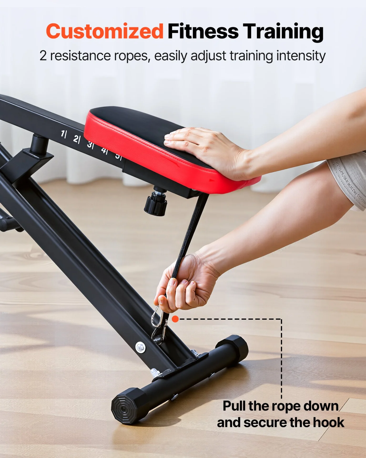 VEVOR Squat Machine, Deep Squat Rowing Machine for Home, Easy Setup & Foldable Exercise Equipment, Glute Trainer Machine with 2 High-Strength Resistance Bands, Glutes & Leg Home Workout Machine, Black - Image 4