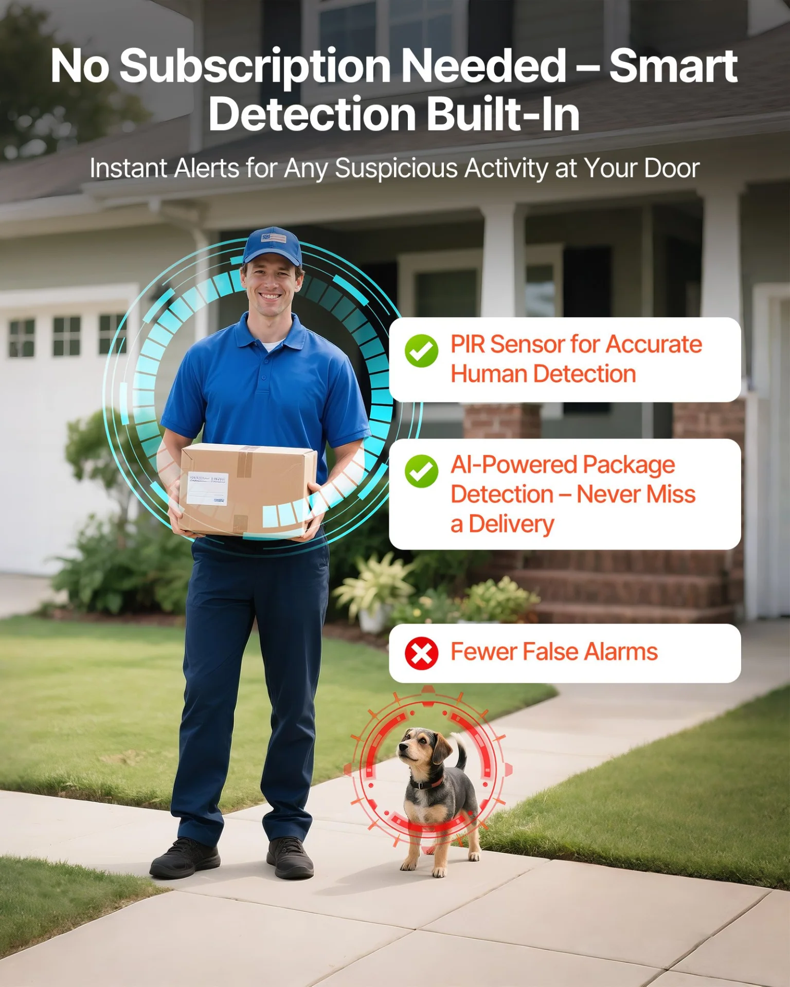 VEVOR Video Doorbell, 2K Wireless Camera Ring Doorbell Works with 170° Ultra-Wide View, 2-Way Audio, Motion Detection & Night Vision, Supports Alexei & Google, Cloud Storage, Battery/Wired Powered - Image 3