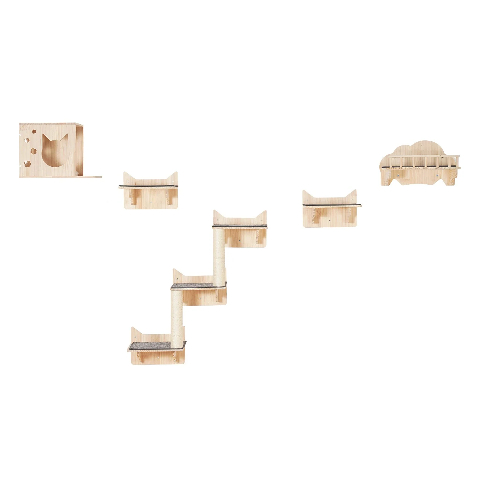VEVOR Wall Mounted Cat Shelves Tree with Jumping Boards Nest Furniture Set of 5 - Image 10