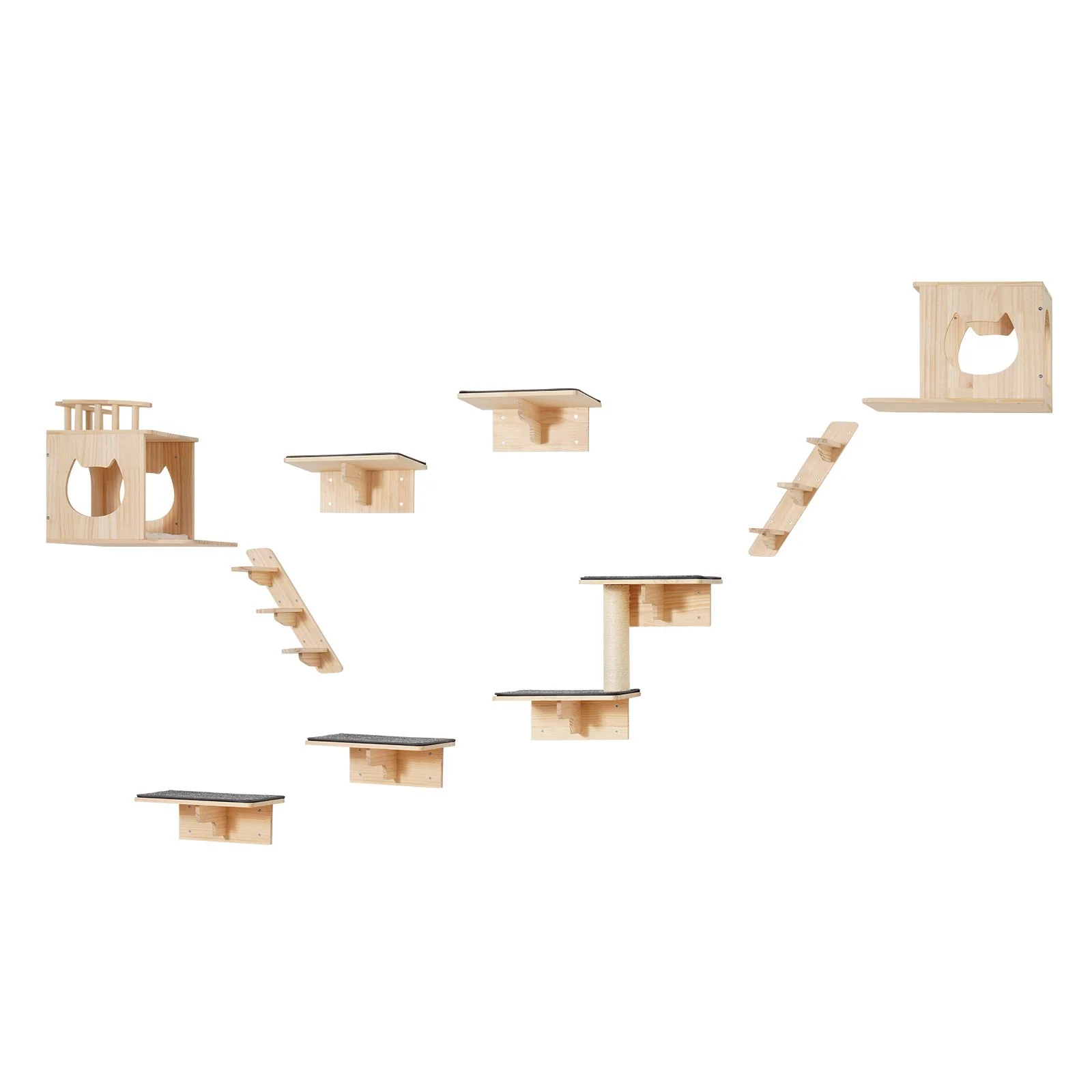 VEVOR Wall Mounted Cat Shelves Tree with Jumping Boards Nests Hammock Set of 9 - Image 10