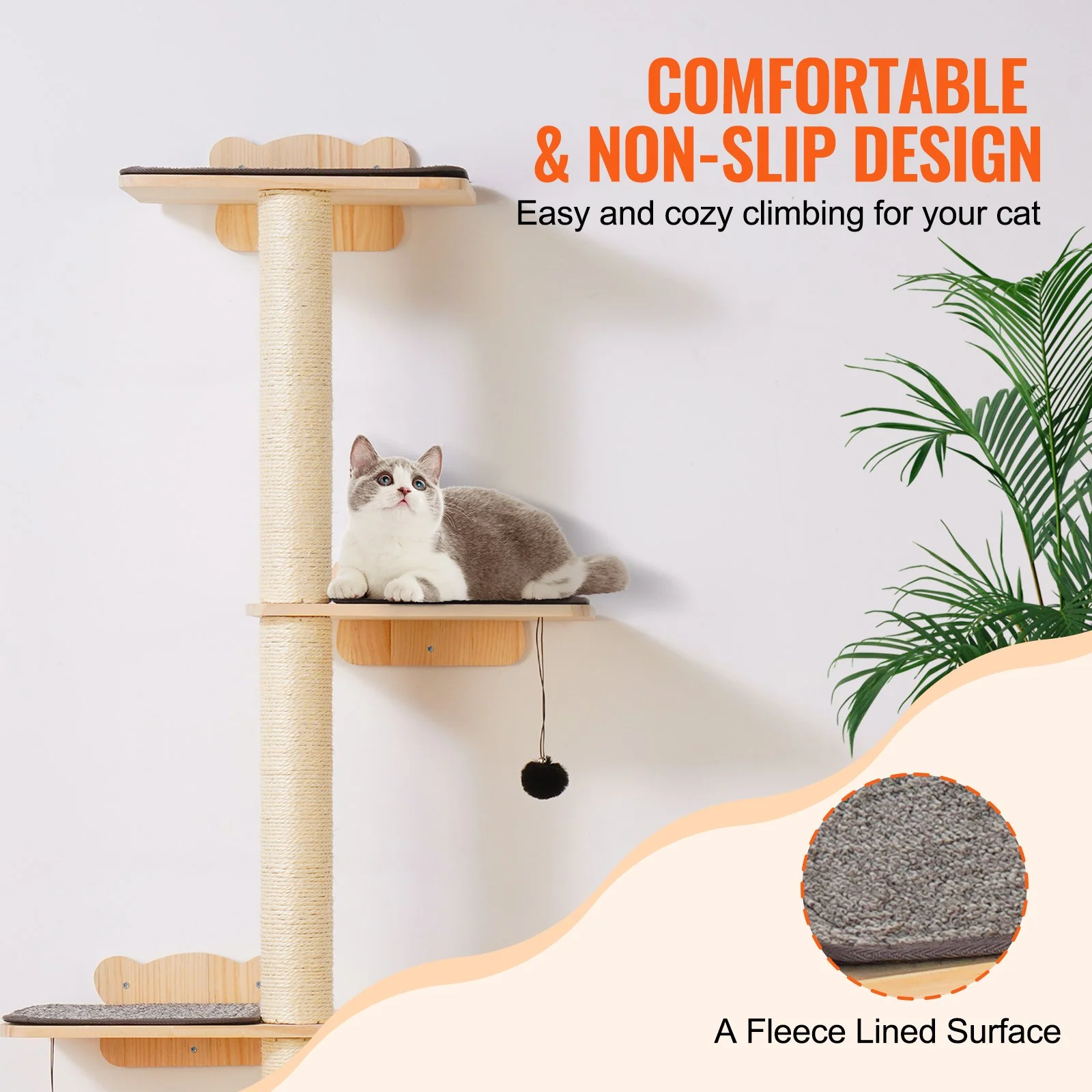 VEVOR Wall Mounted Cat Shelves Tree with Platform Tree-Shaped Cat Furniture Set - Image 4