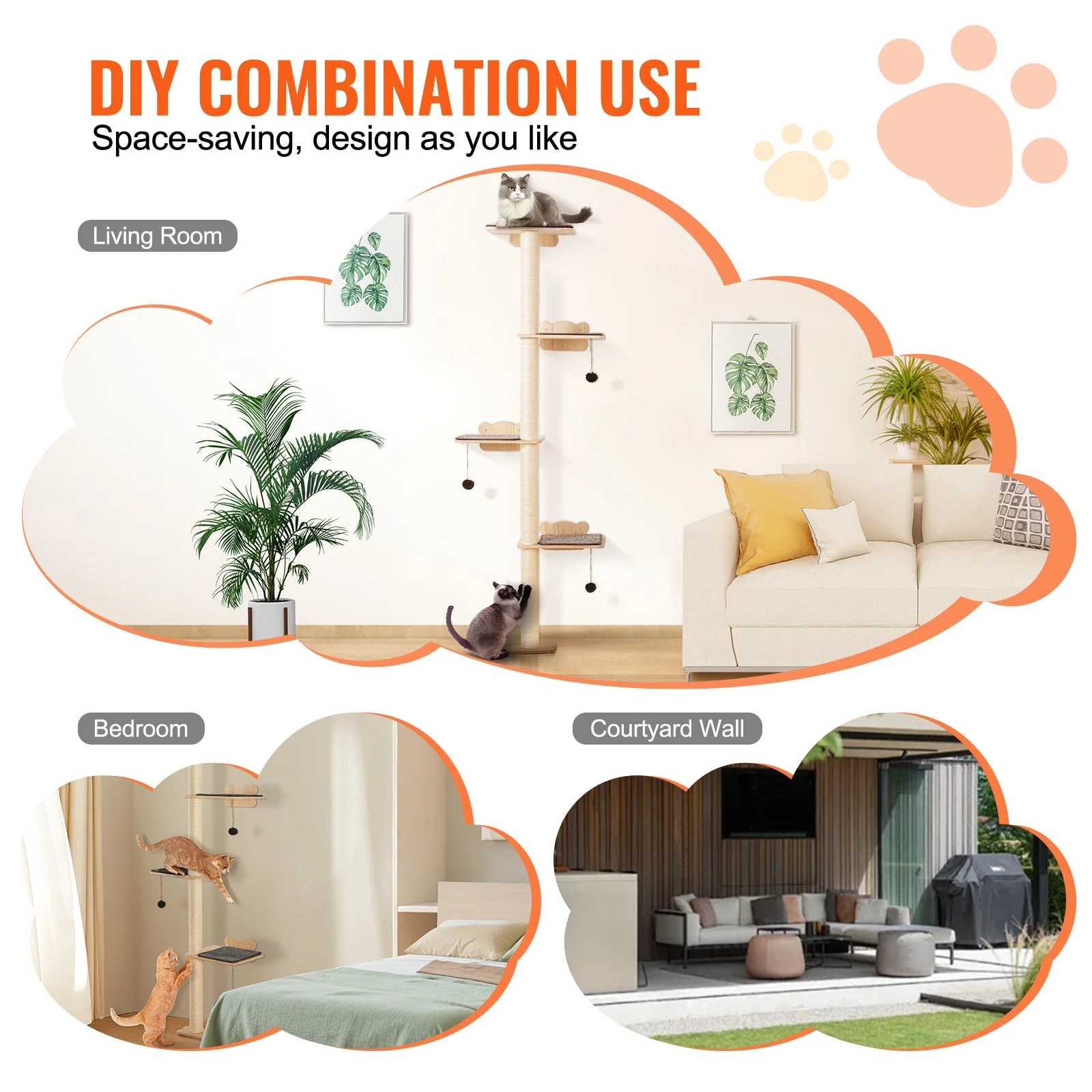 VEVOR Wall Mounted Cat Shelves Tree with Platform Tree-Shaped Cat Furniture Set - Image 5