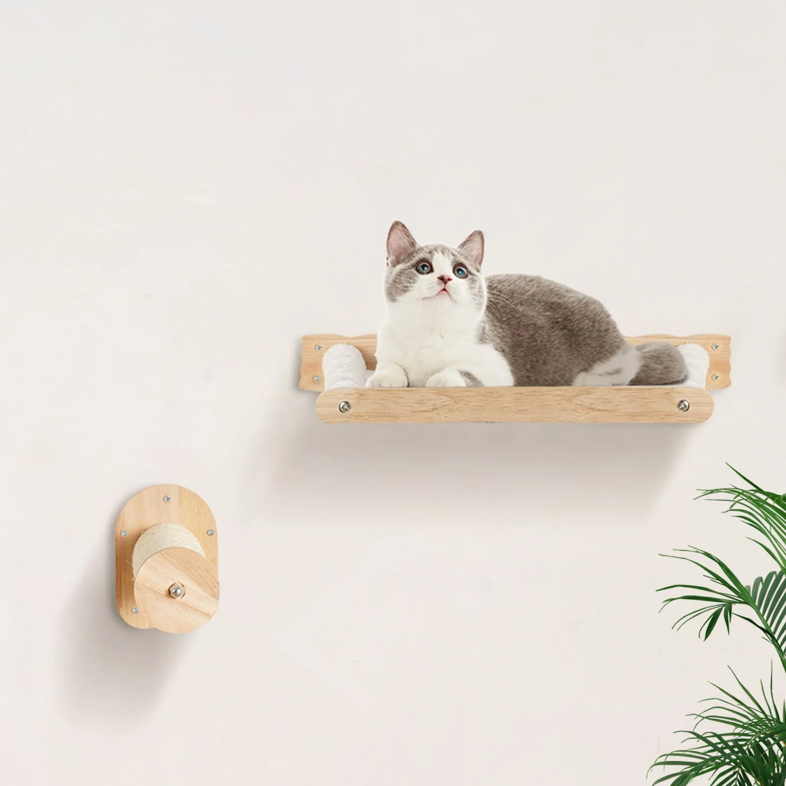 VEVOR Wall Mounted Cat Shelves with 2 Jumping Posts & 2 Hammocks up to 40 lbs - Image 7