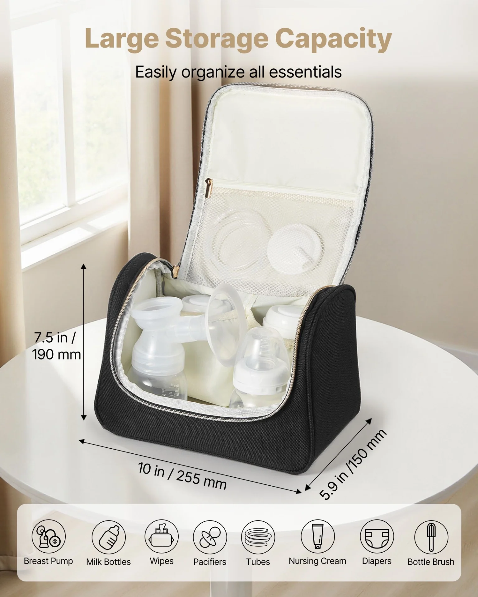 VEVOR Wearable Breast Pump Bag, Breast Feeding Bag with Waterproof Mat, Fits for M5/M6, Pumping Accessories & Breastmilk Storage, Portable Pump Carrying Case for Work, Travel & Family Use, Black - Image 3
