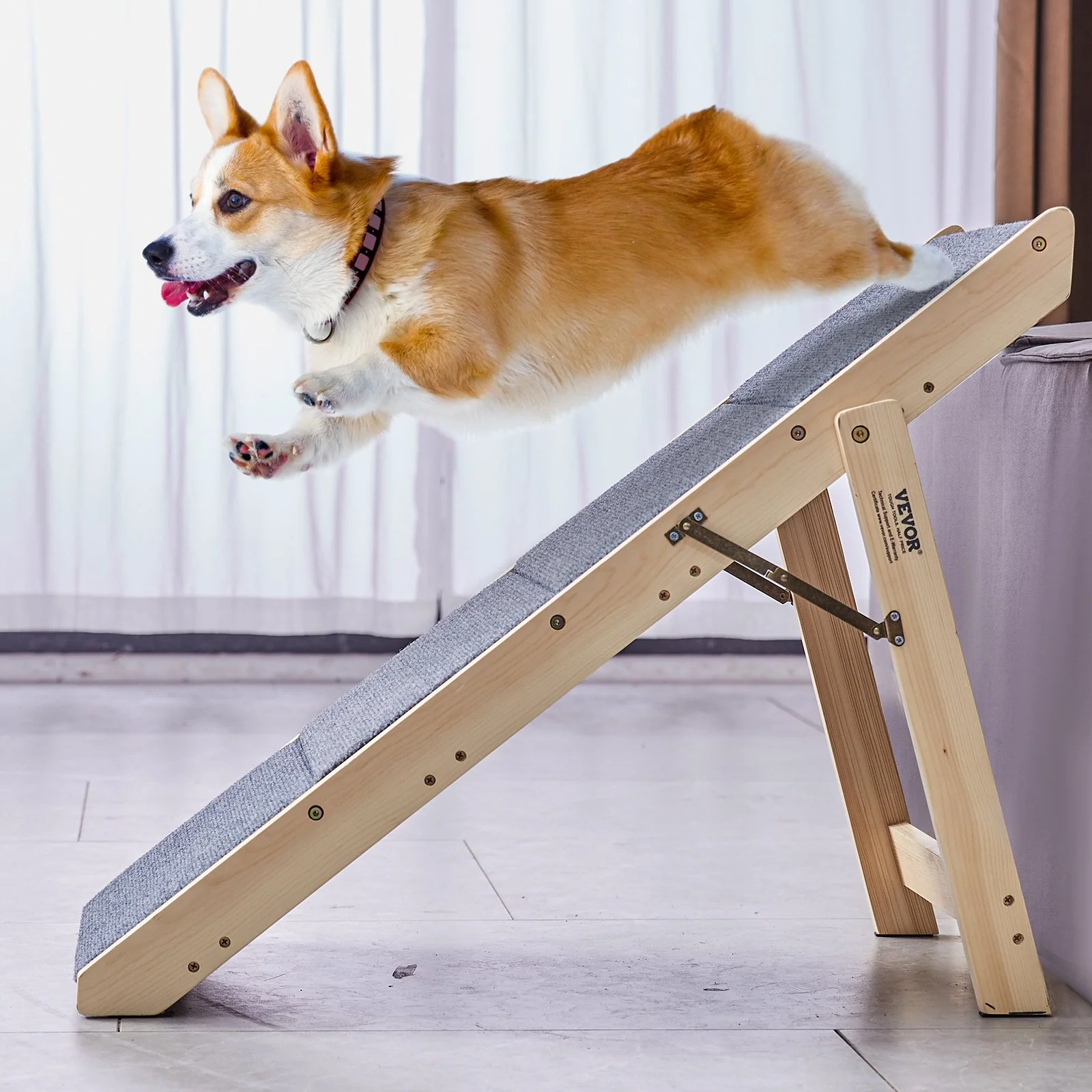 VEVOR Wood Pet Stairs/Pet Steps, 2-in-1 Foldable Wooden Dog Stair for Beds, Sofa and Cars, Dog Stairs & Ramp with 4 Steps for Small Medium Large Pet, up to 150 lbs - Image 7