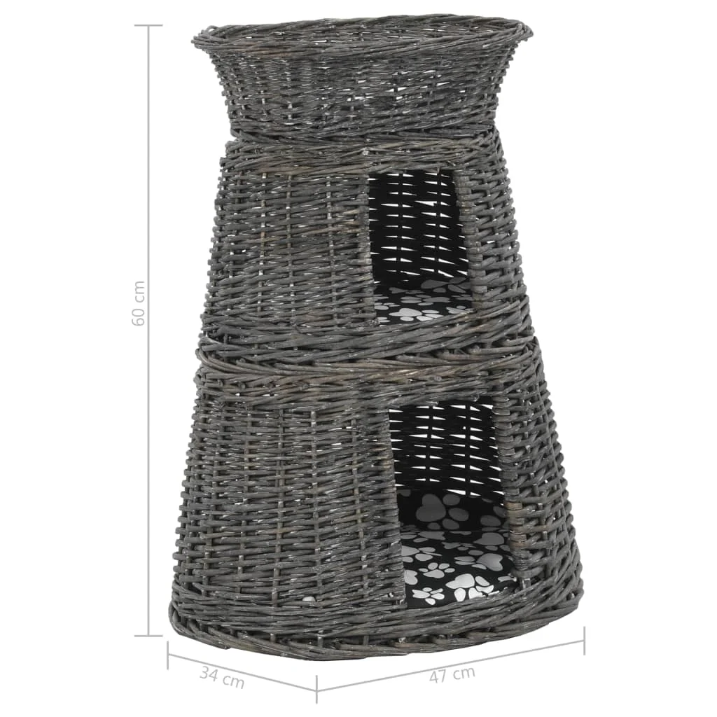 vidaXL 3 Piece Cat Basket Set with Cushions Grey 18.5x13.4x23.6" Natural Willow - Image 11