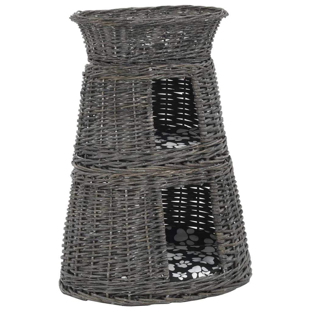 vidaXL 3 Piece Cat Basket Set with Cushions Grey 18.5x13.4x23.6" Natural Willow - Image 2