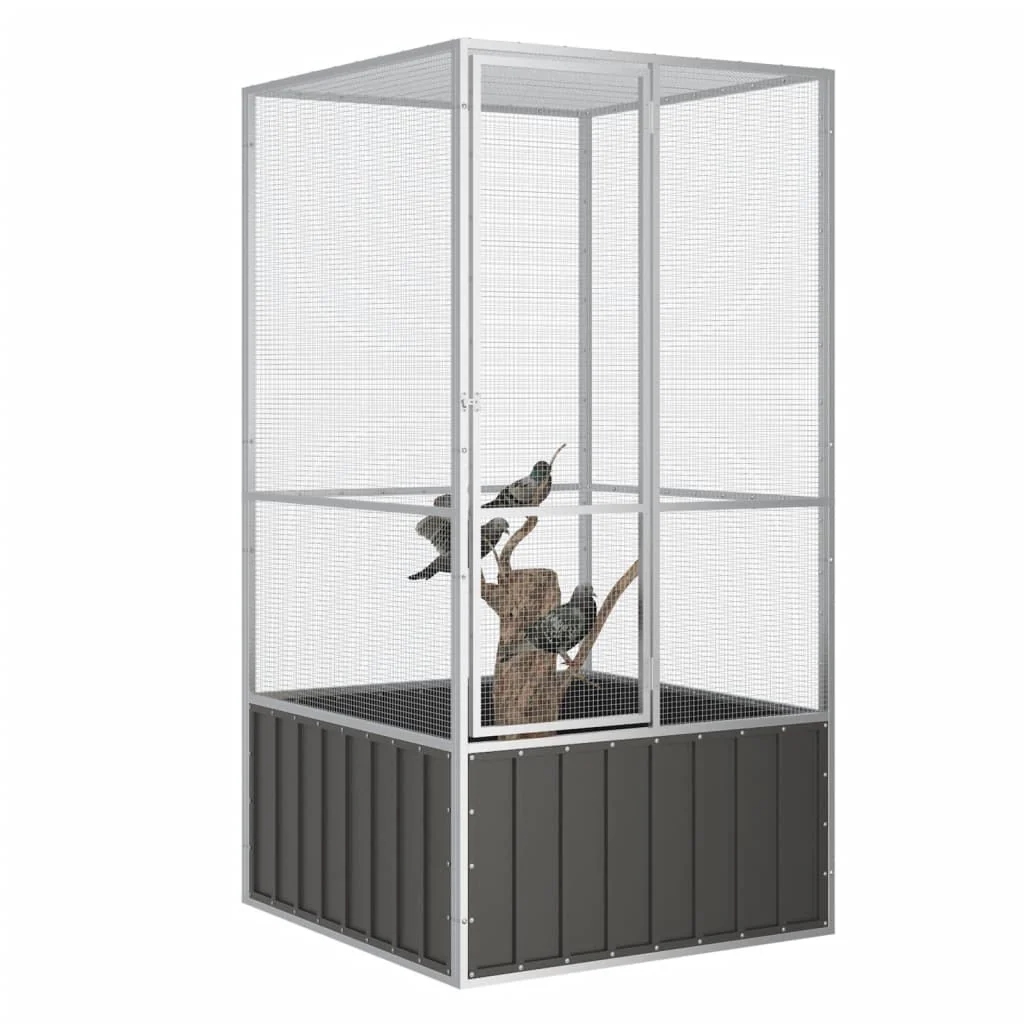 vidaXL Bird Cage Anthracite Galvanized Steel Large Bird Cage - Image 2