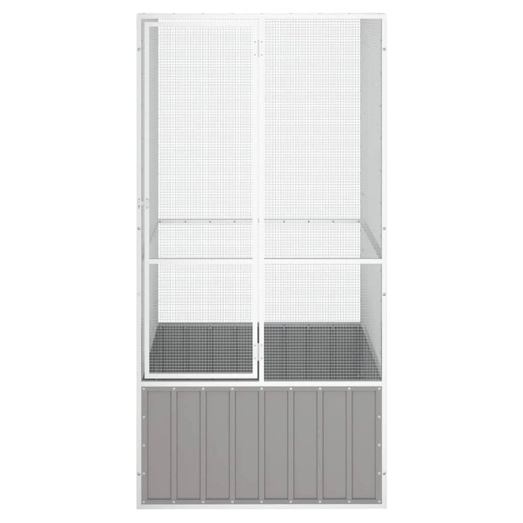 vidaXL Bird Cage Grey Galvanized Steel Large Bird Cage Rectangular - Image 3
