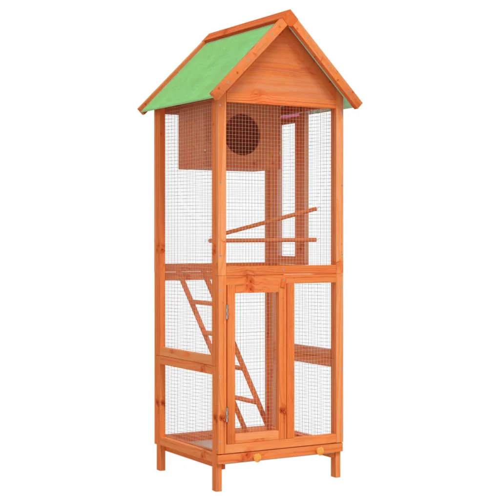 vidaXL Bird House Brown, Green Solid pine wood, plywood, wire mesh Large - Image 2