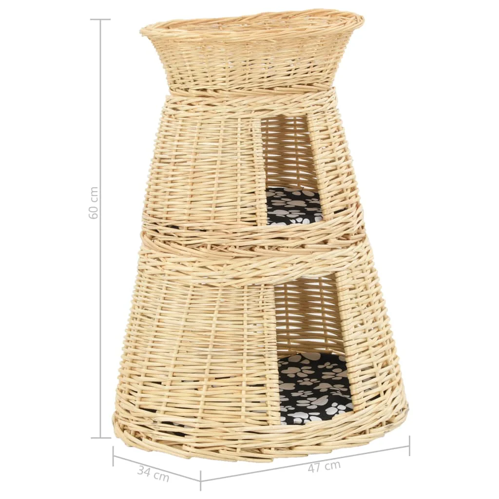 vidaXL Cat Basket Natural, Black, White Willow, Cotton, Polyester Small - Image 11