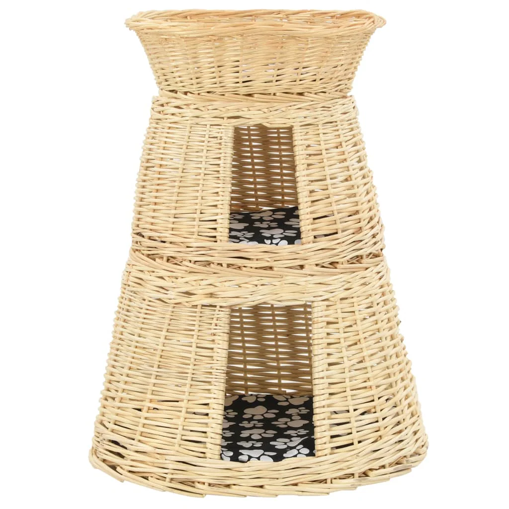 vidaXL Cat Basket Natural, Black, White Willow, Cotton, Polyester Small - Image 3