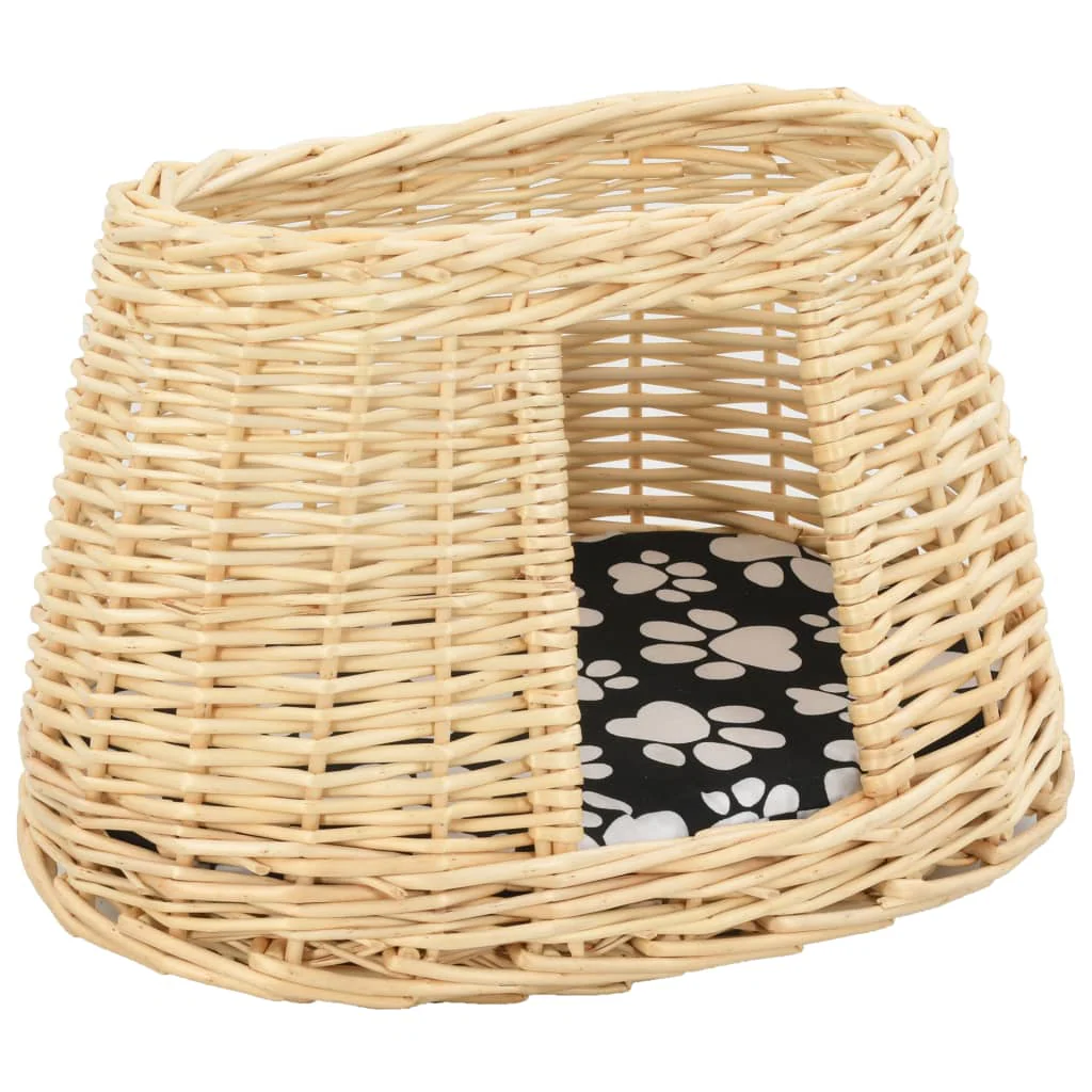 vidaXL Cat Basket Natural, Black, White Willow, Cotton, Polyester Small - Image 9
