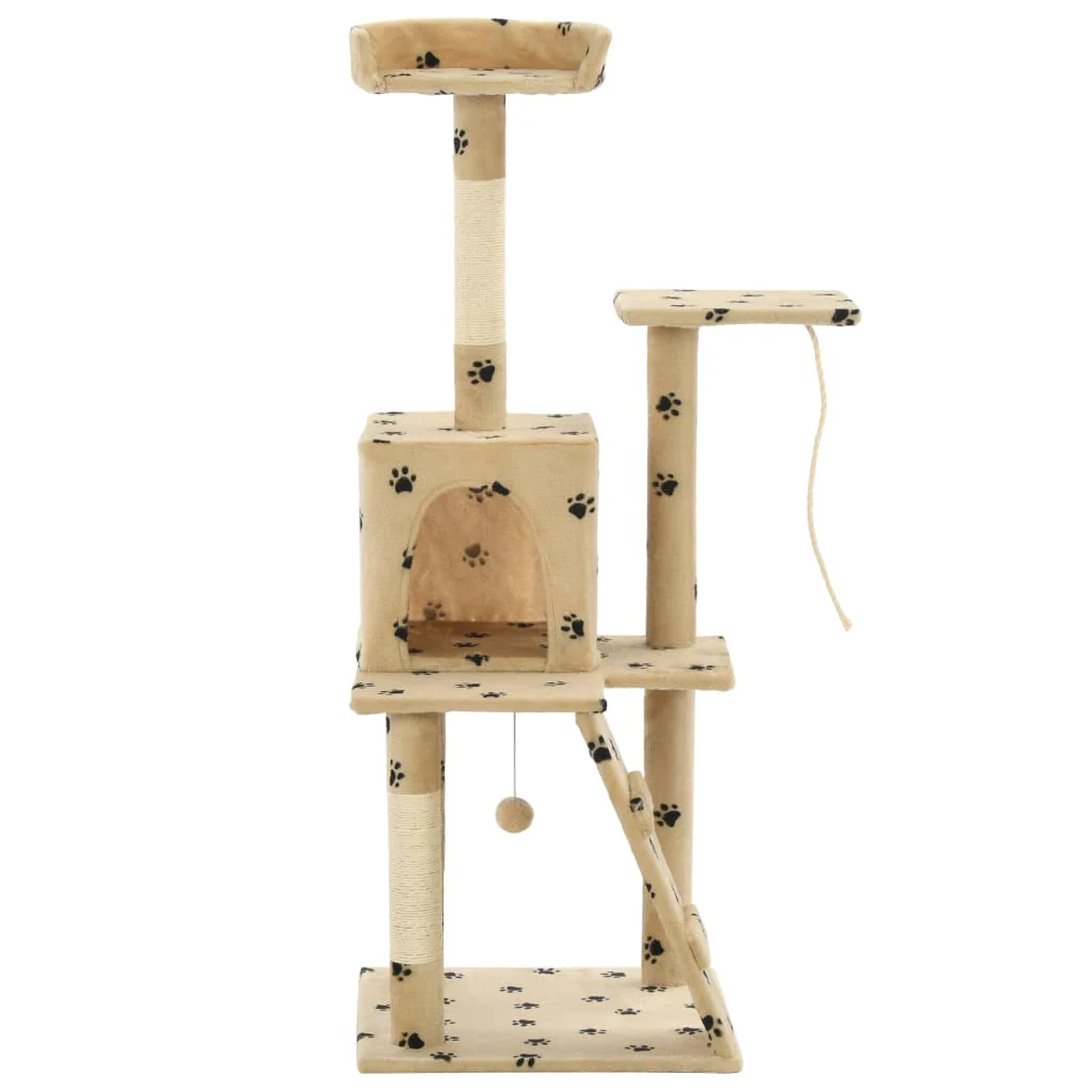 vidaXL Cat Tree Beige with paw prints Particle board, plush, sisal rope - Image 2