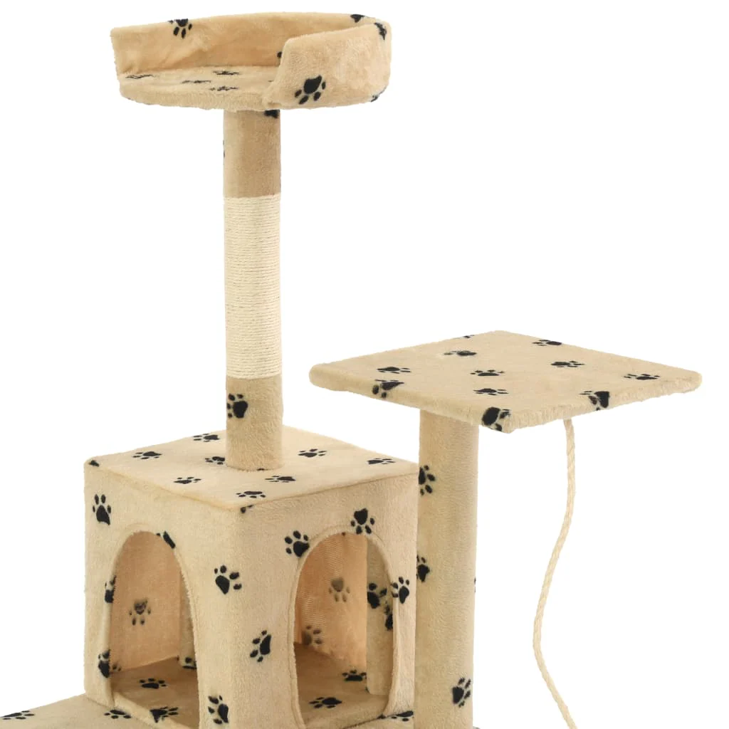 vidaXL Cat Tree Beige with paw prints Particle board, plush, sisal rope - Image 5