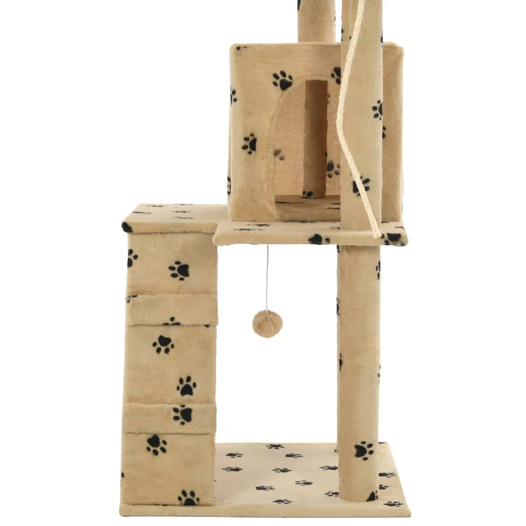vidaXL Cat Tree Beige with paw prints Particle board, plush, sisal rope - Image 6
