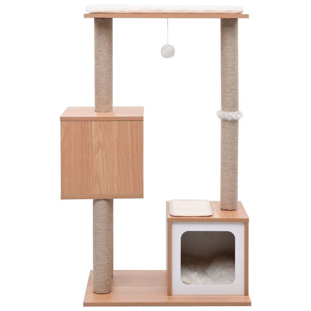 vidaXL Cat Tree Brown and White Wood 40.9 in tall Removable Covers - Image 3