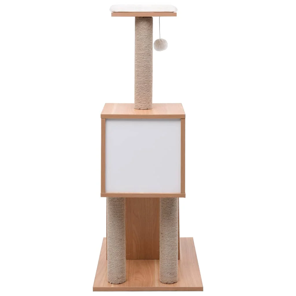 vidaXL Cat Tree Brown and White Wood 40.9 in tall Removable Covers - Image 5