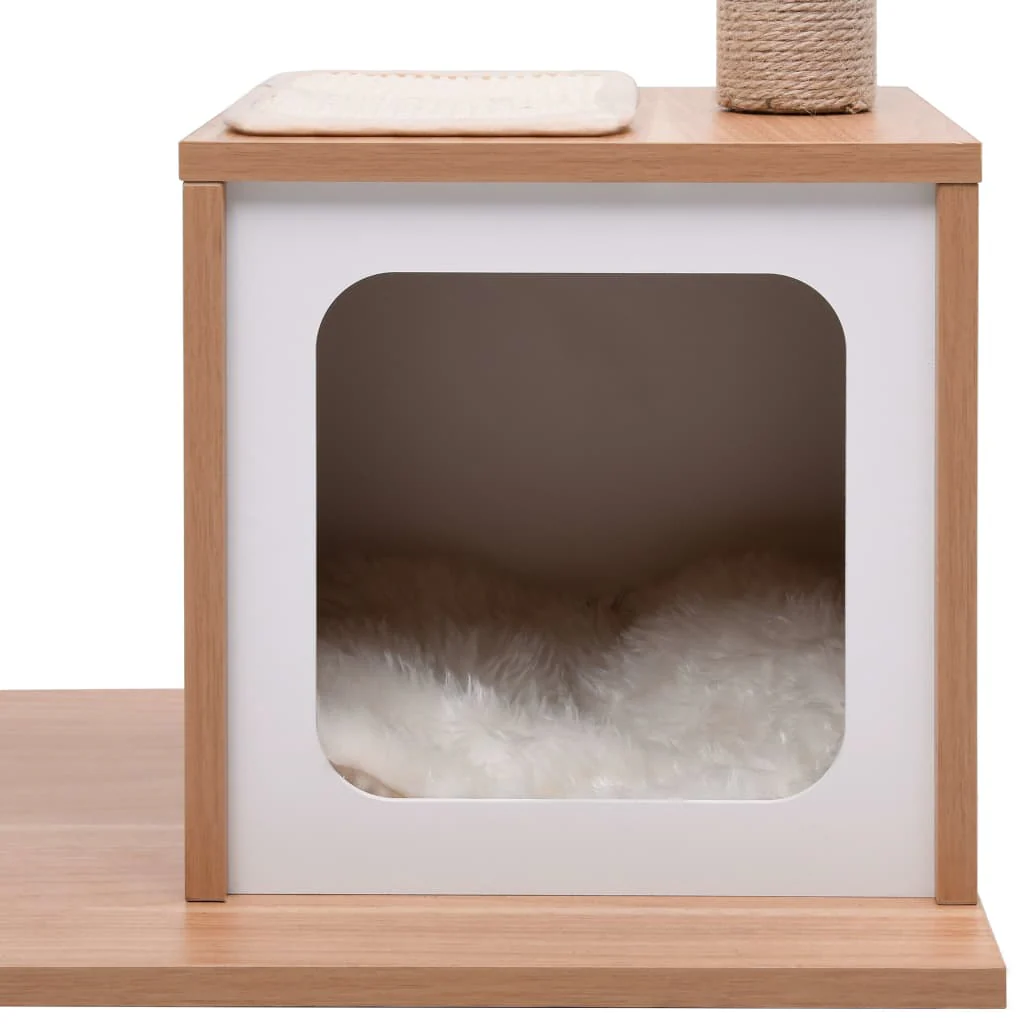 vidaXL Cat Tree Brown and White Wood 40.9 in tall Removable Covers - Image 7