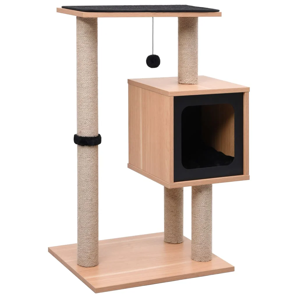 vidaXL Cat Tree Brown, Black Wood, MDF, veneer, sisal, jute, plush