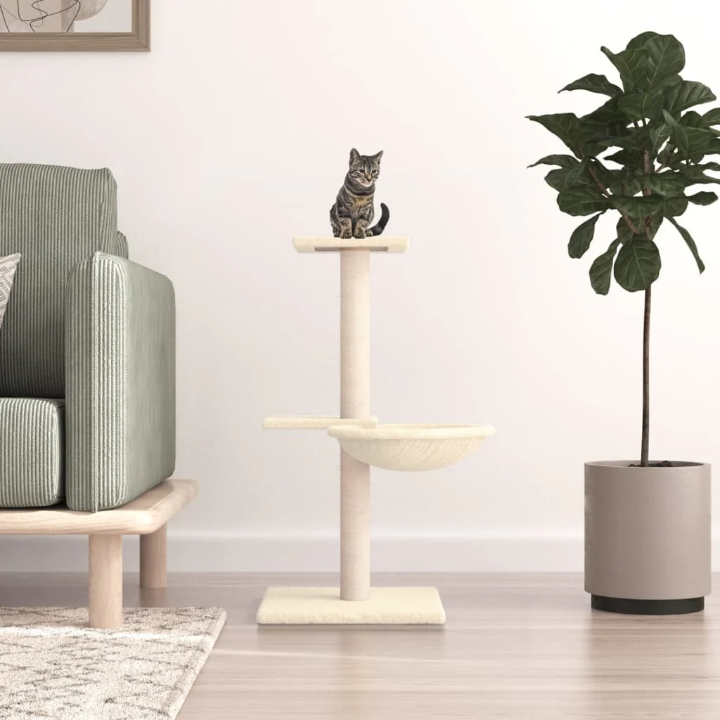 vidaXL Cat Tree Cream Engineered wood, plush, sisal 28.3 in Durable