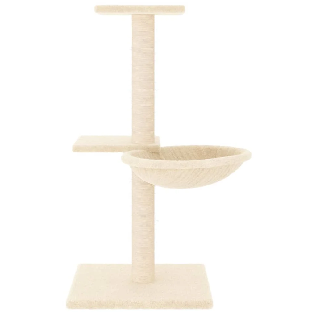 vidaXL Cat Tree Cream Engineered wood, plush, sisal 28.3 in Durable - Image 3