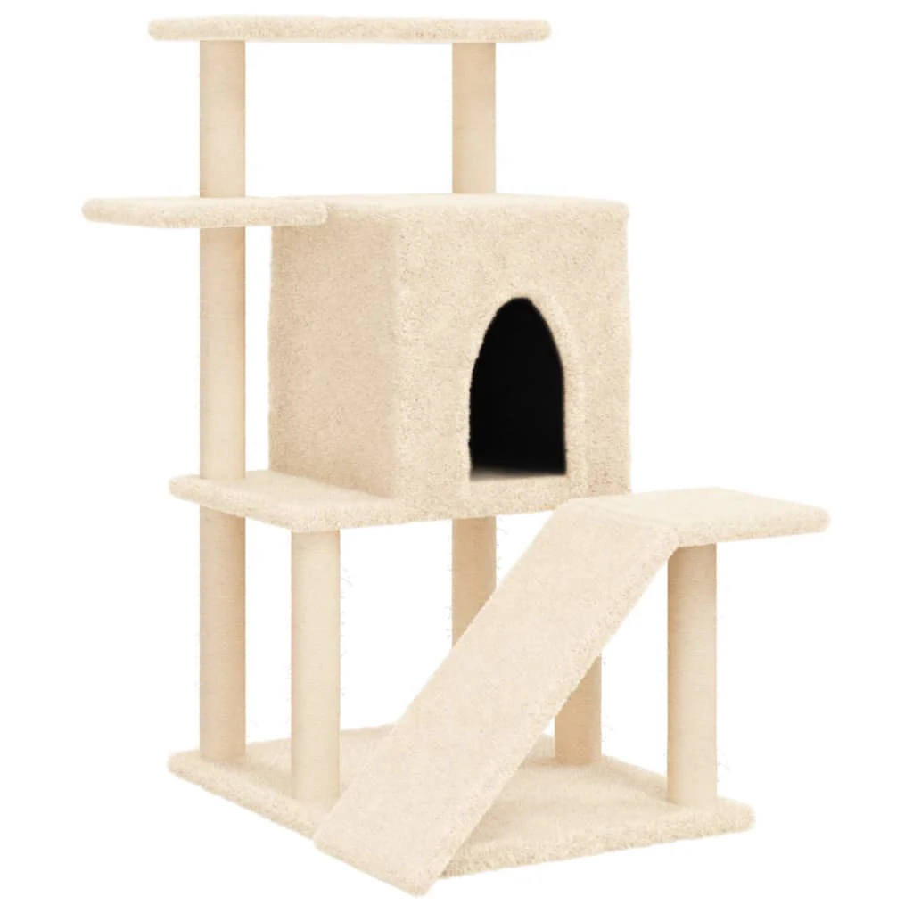 vidaXL Cat Tree Cream Engineered wood, plush, sisal 38.2 in tall Durable - Image 2