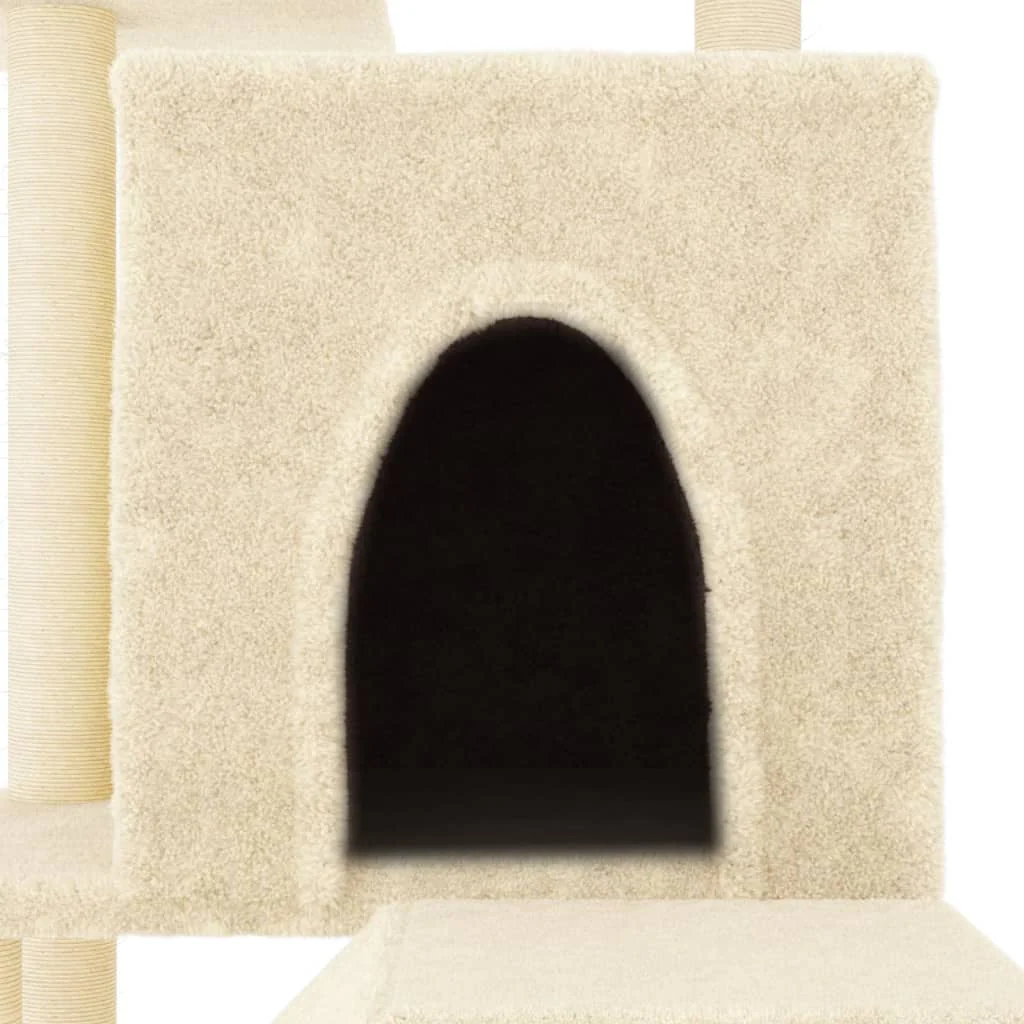 vidaXL Cat Tree Cream Engineered wood, Plush, Sisal 43.5 in Durable - Image 5