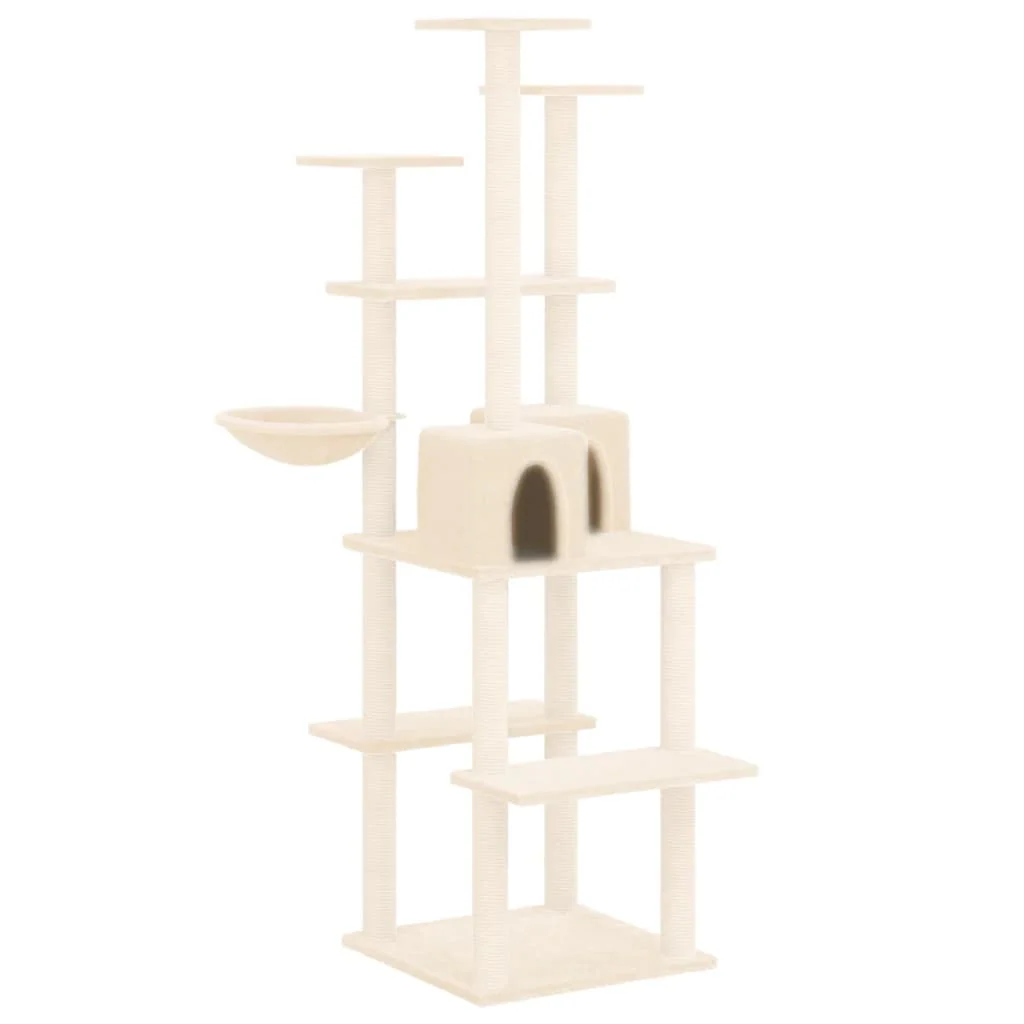 vidaXL Cat Tree Cream Engineered wood, Plush, Sisal 65.7 in Durable - Image 2