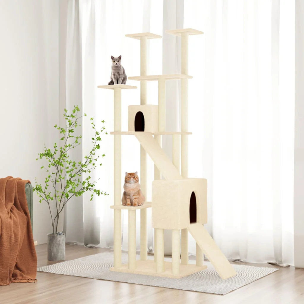 vidaXL Cat Tree Cream Engineered wood, plush, sisal 74.8 in tall