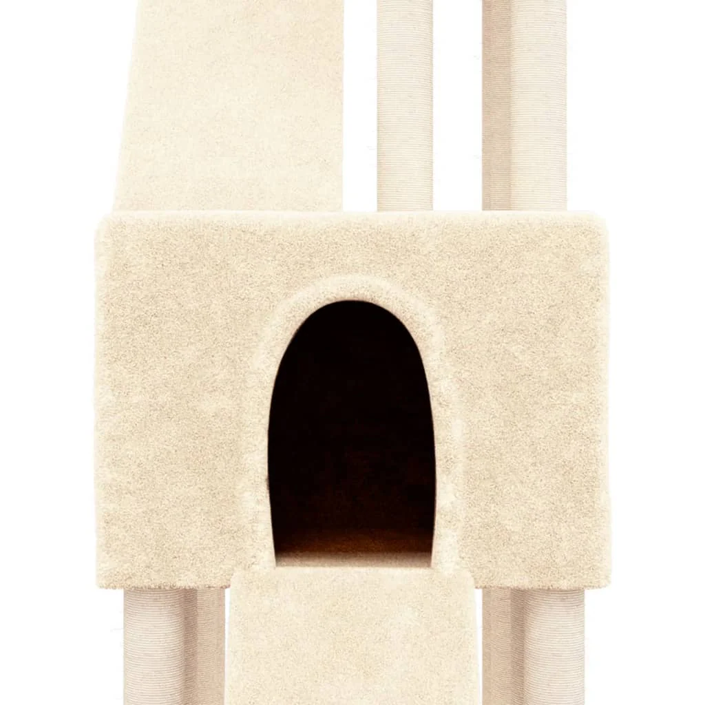 vidaXL Cat Tree Cream Engineered wood, plush, sisal 74.8 in tall - Image 6