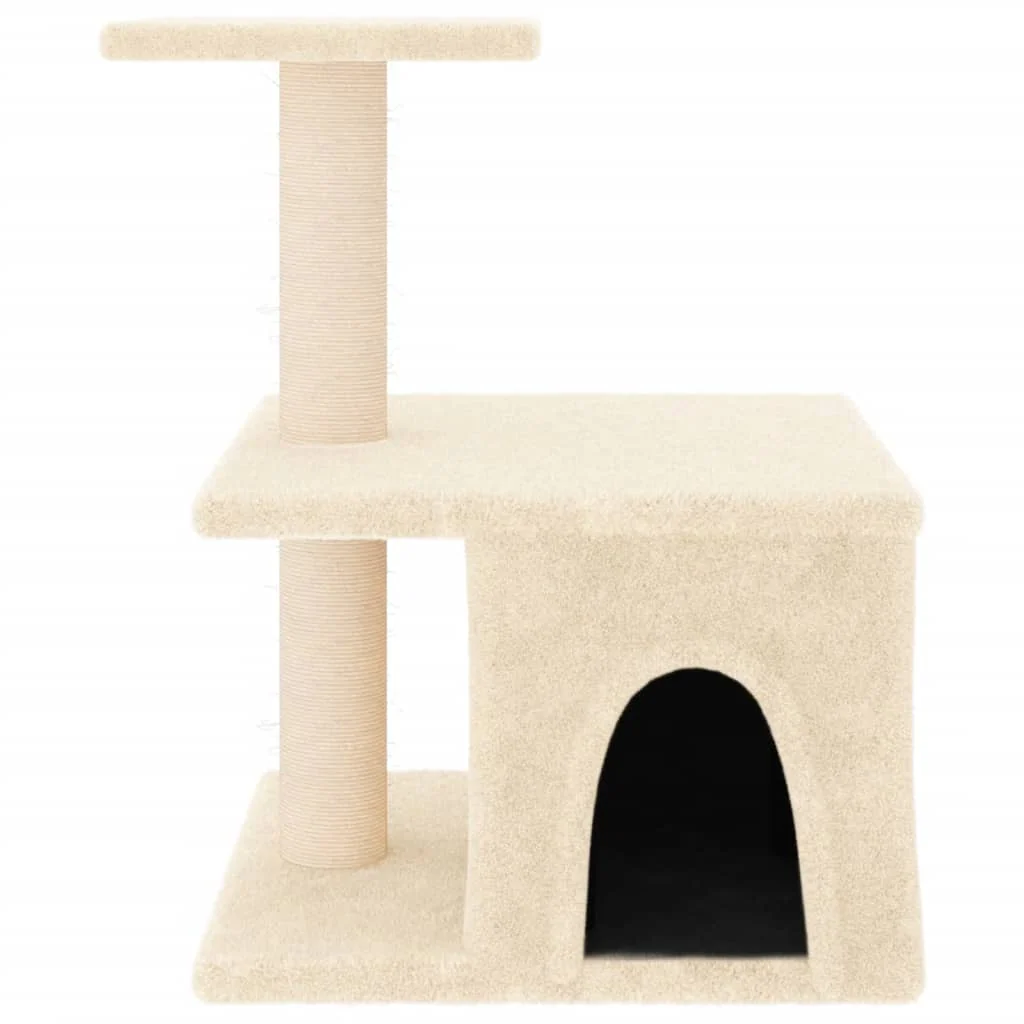 vidaXL Cat Tree Cream Engineered wood, plush, sisal Compact Durable - Image 3