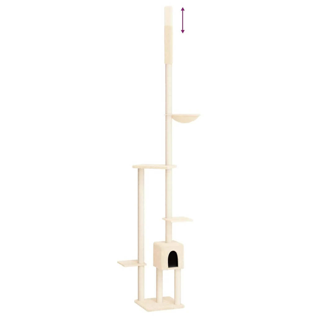 vidaXL Cat Tree Cream Engineered wood, plush, sisal Large Cat Tree - Image 6