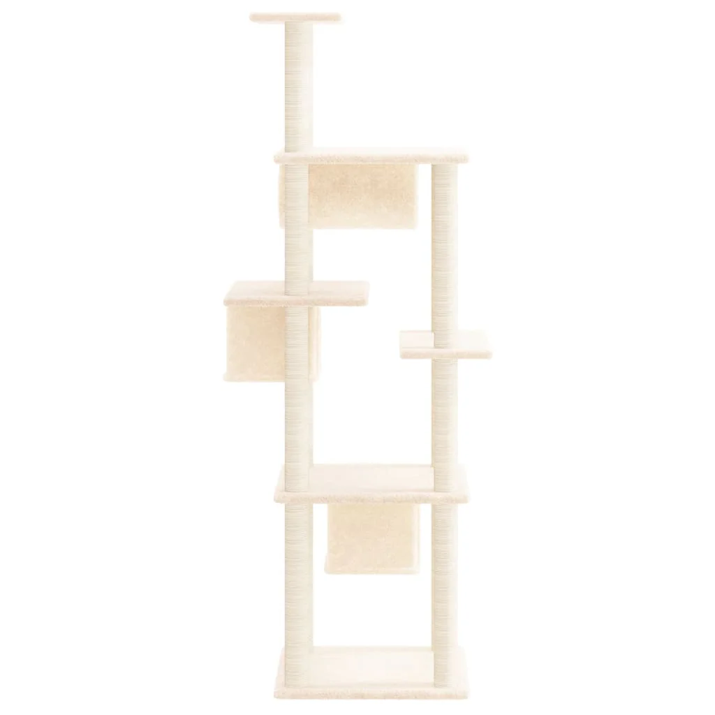 vidaXL Cat Tree Cream Engineered wood, plush, sisal Large Durable - Image 4