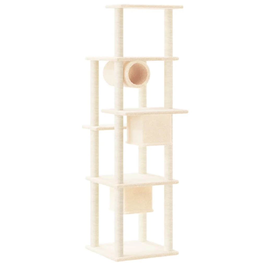 vidaXL Cat Tree Cream Engineered wood, plush, sisal Large Durable - Image 5
