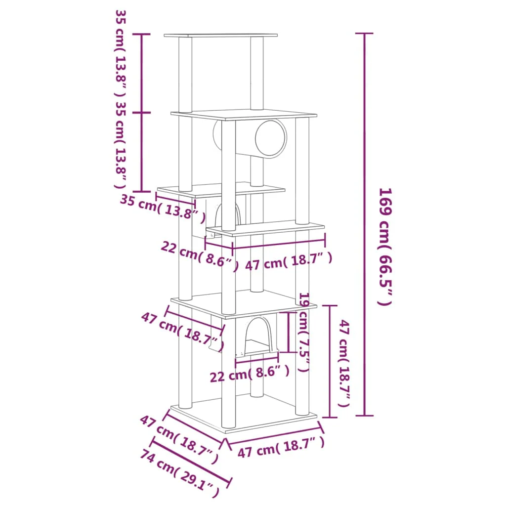 vidaXL Cat Tree Cream Engineered wood, plush, sisal Large Durable - Image 7