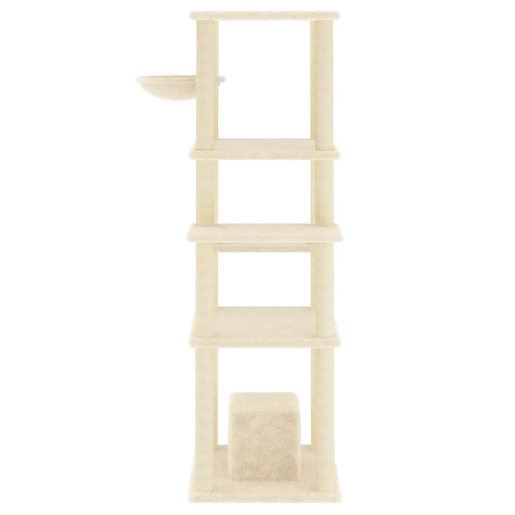 vidaXL Cat Tree Cream Engineered wood, plush, sisal Medium Modern - Image 4