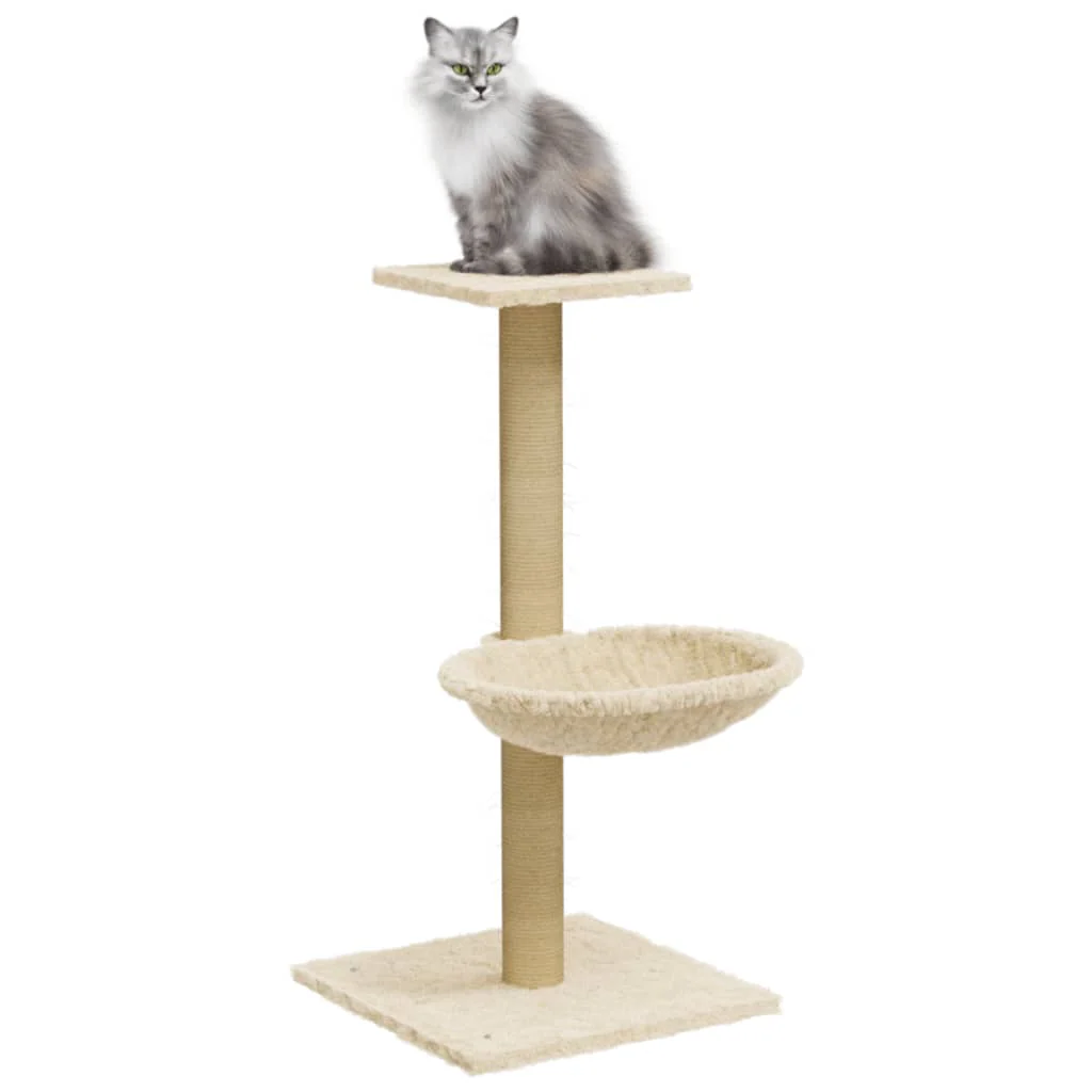 vidaXL Cat Tree Cream Engineered wood, plush, sisal Standard Durable - Image 3