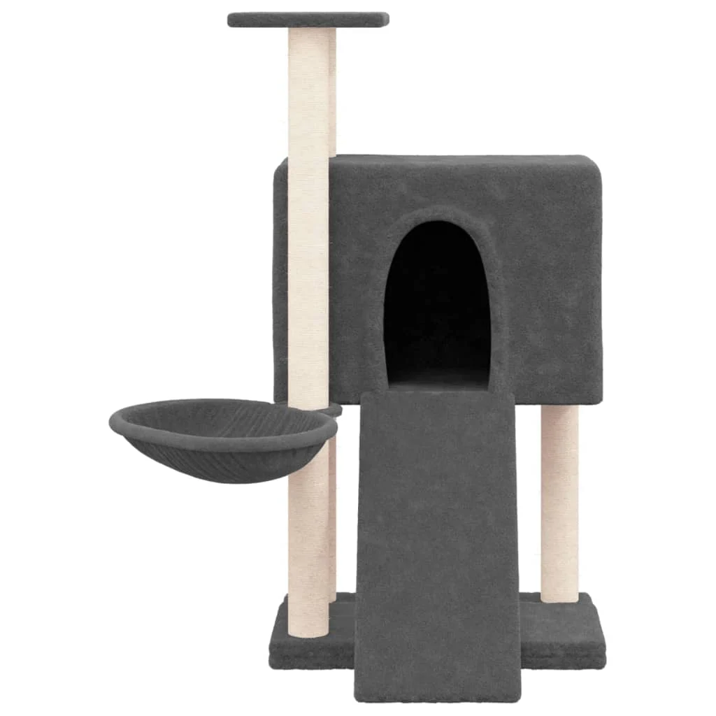 vidaXL Cat Tree Dark Gray Engineered Wood, Plush, Sisal Medium Modern - Image 3
