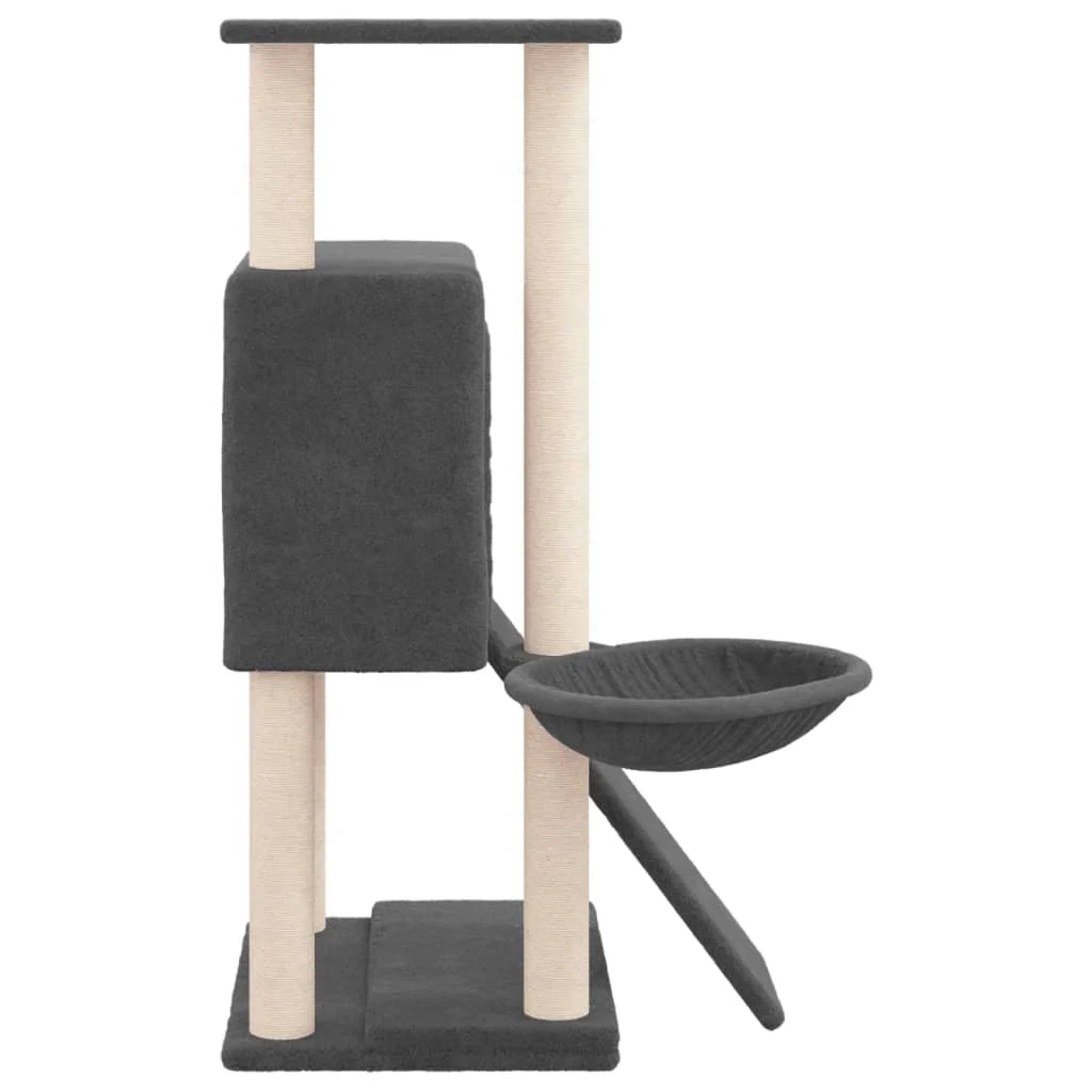 vidaXL Cat Tree Dark Gray Engineered Wood, Plush, Sisal Medium Modern - Image 4