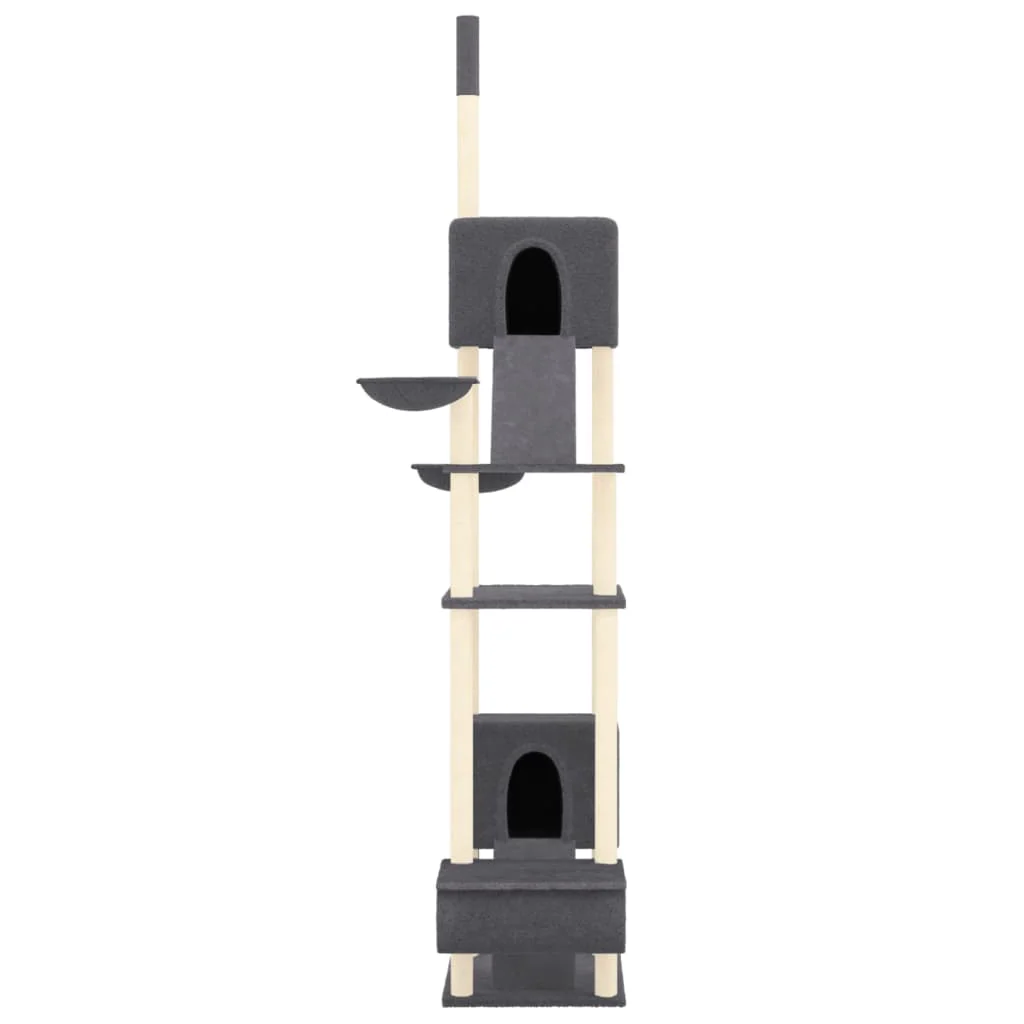 vidaXL Cat Tree Dark grey Engineered wood, plush, sisal 109-119.3 in - Image 3